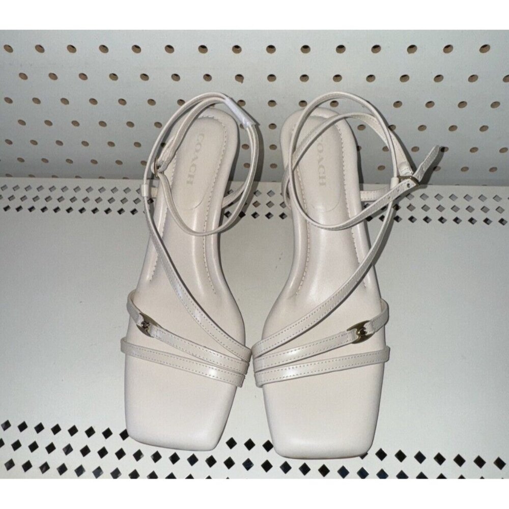 Coach Cait Womens Leather Open Square Toe Wedge Sandals Slides Size 10 B White - Picture 4 of 8